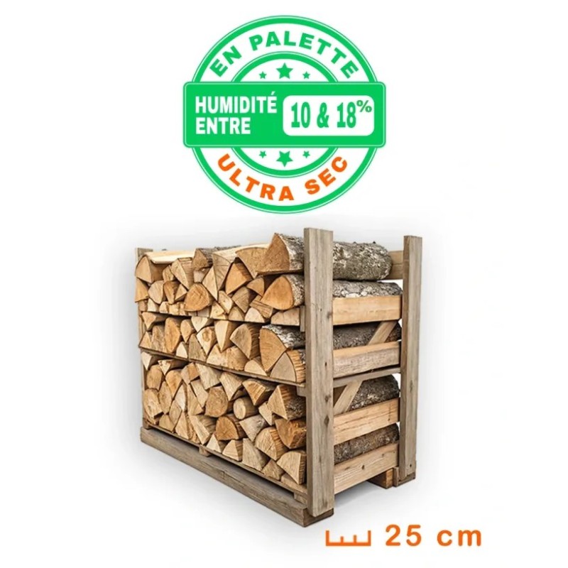 Bois de Chauffage Conditionné en Palettes - 25 cm